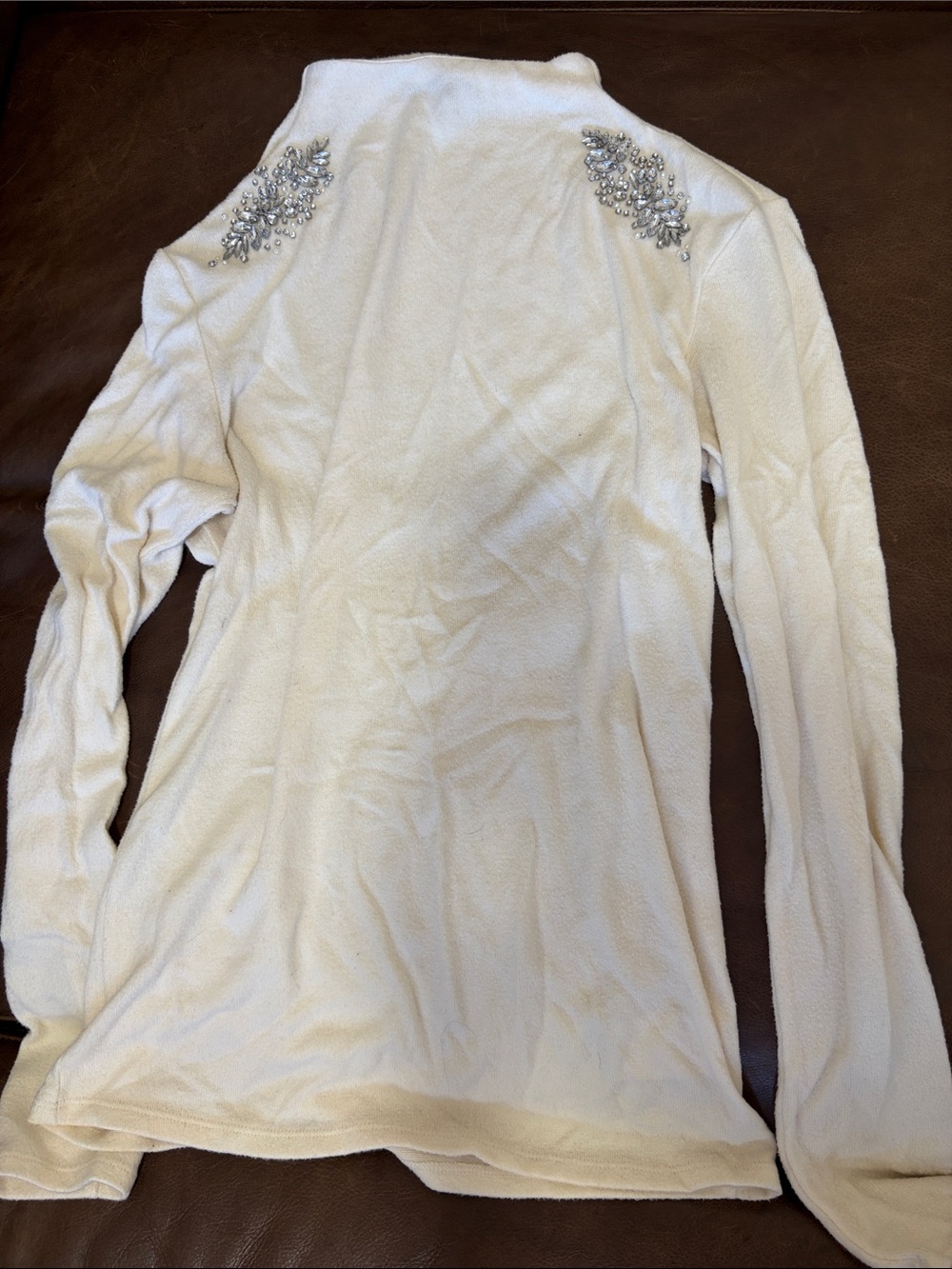 Express White Embellished Shoulder Mock Neck Top